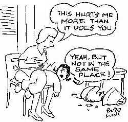 A cartoon of mother spanking her daughter